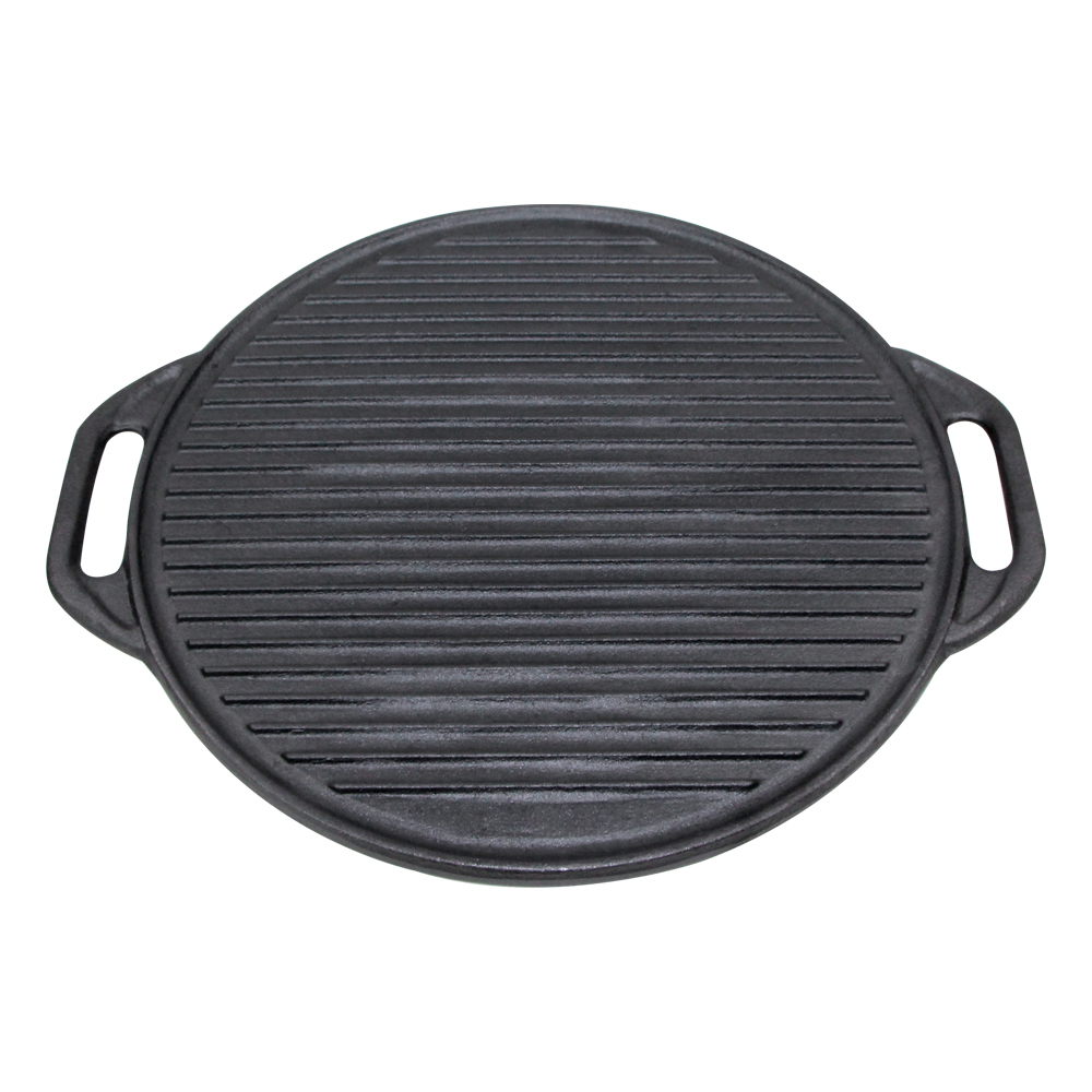 Round 42cm Cast Iron Flat Fry Reversible Roasting BBQ griddle pan
