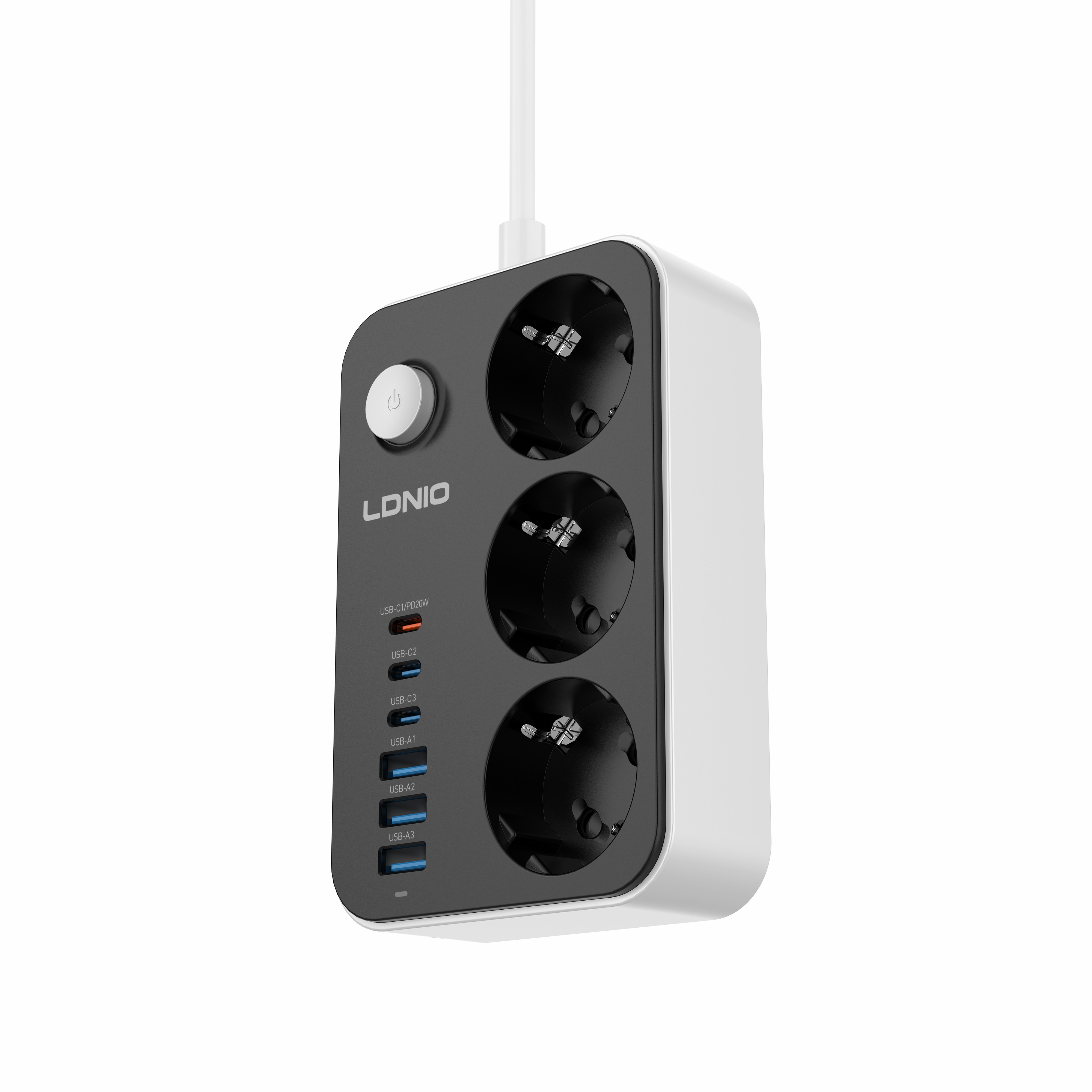 LDNIO SE3631C EU Plug Power Strip 3 Outlets 6 USB Power Socket Power Strip with Safety Master Switch