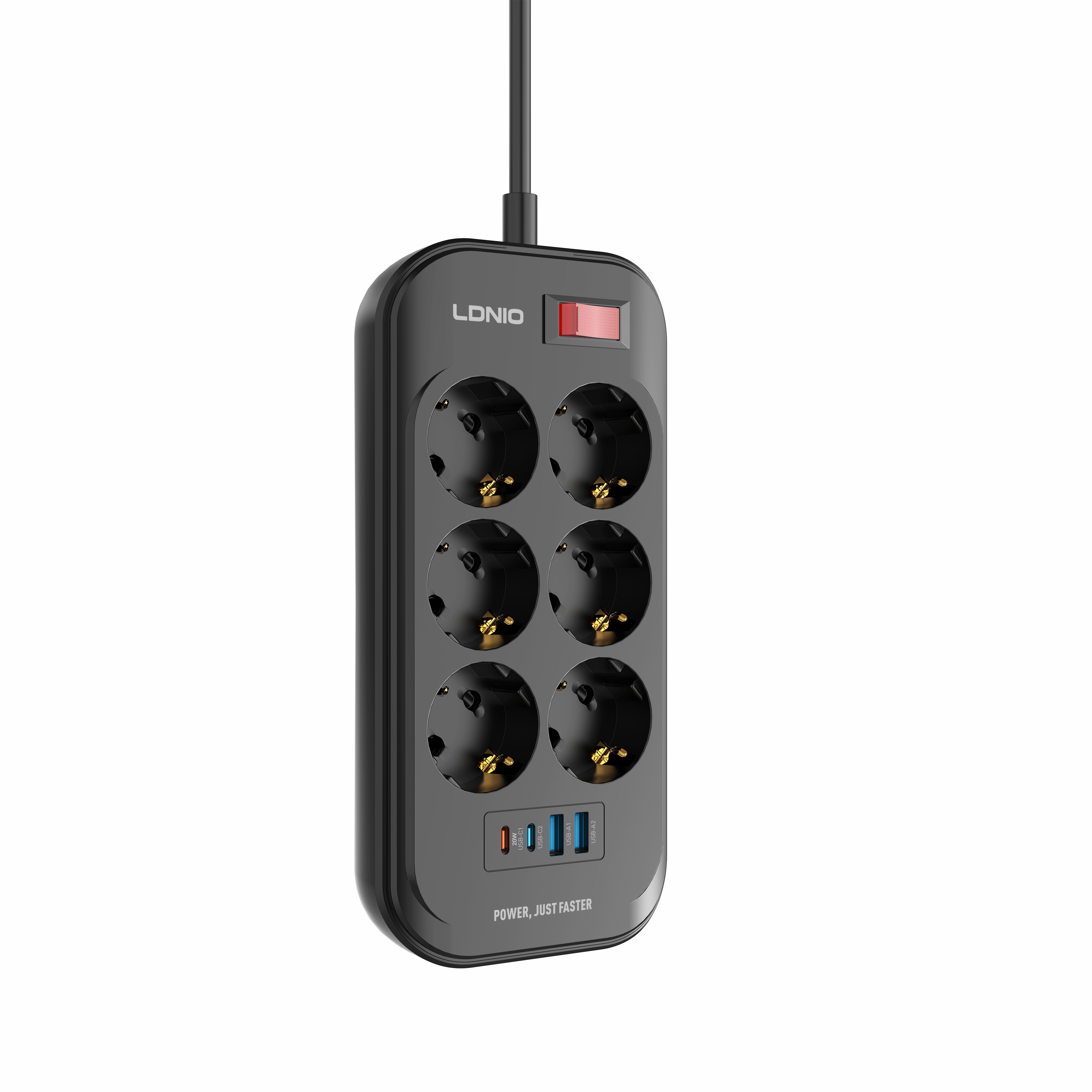 LDNIO SE6403C 6 Outlets and 2 USB-A 2 TYPE-C EU Plug Socket Universal Extension Sockets Power Strip