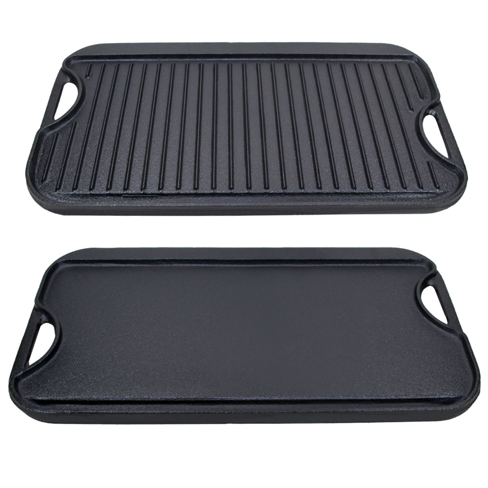 Pre-Seasoned Cast Iron Reversible Griddle Rectangular Grill Stovetop Double-sided Griddle Pan