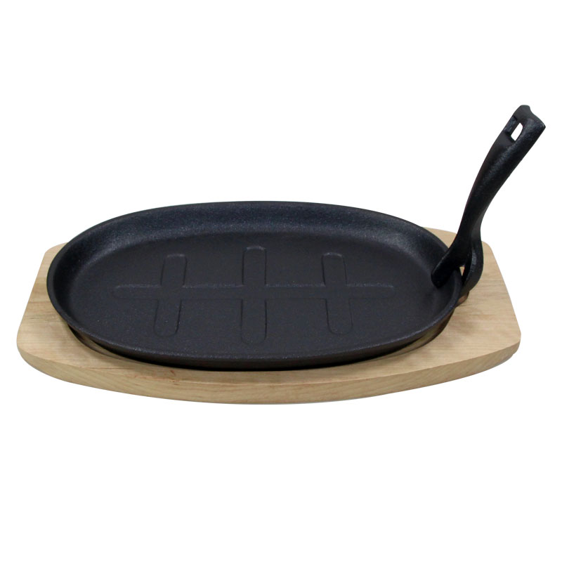 Sizzling Plate Serving Platter with Wooden Base Plate Steak Skillet Cast Iron Fajita Sizzling Pan