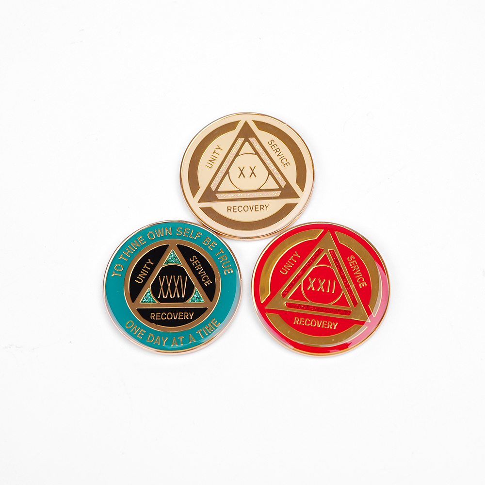 Custom Enamel Metal AA Medallion Tokens Sobriety Chip Coins