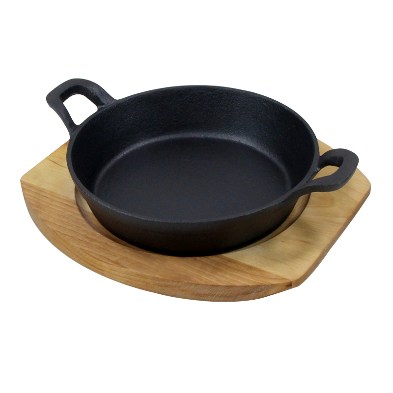 Cast Iron Cookware Sizzle Platter Fajita Pan Pre-Seasoned Mini Round Serving Dish Pan Frying Pan