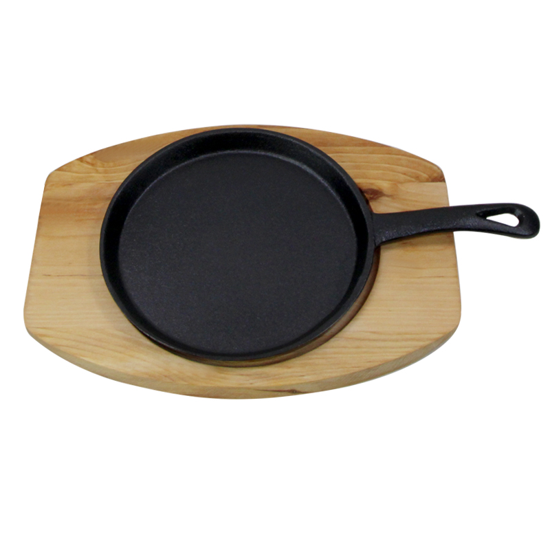 Cast Iron Round Gratin Baking Dish Fajita Plate With Wooden Base