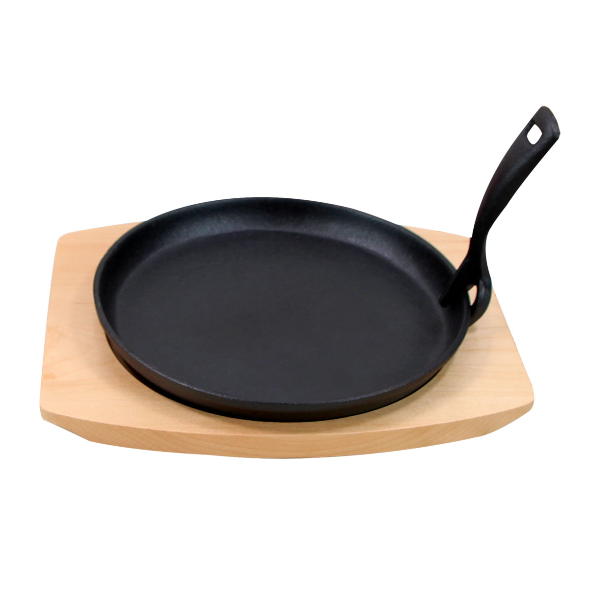 Pre-seasoned Cast Iron Fajita Hot Skillet Plate Set Fry Grill Sizzling Steak Pan with Wooden Base