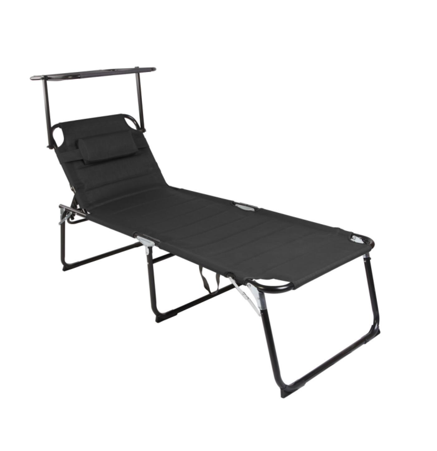 Padded Alu Camping Bed High Version W/Headrest, With Sun Shade