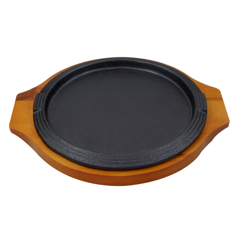 Pre-seasoned Cast Iron Fajita Hot Skillet Plate Set Fry Grill Sizzling Steak Pan with Wooden Base