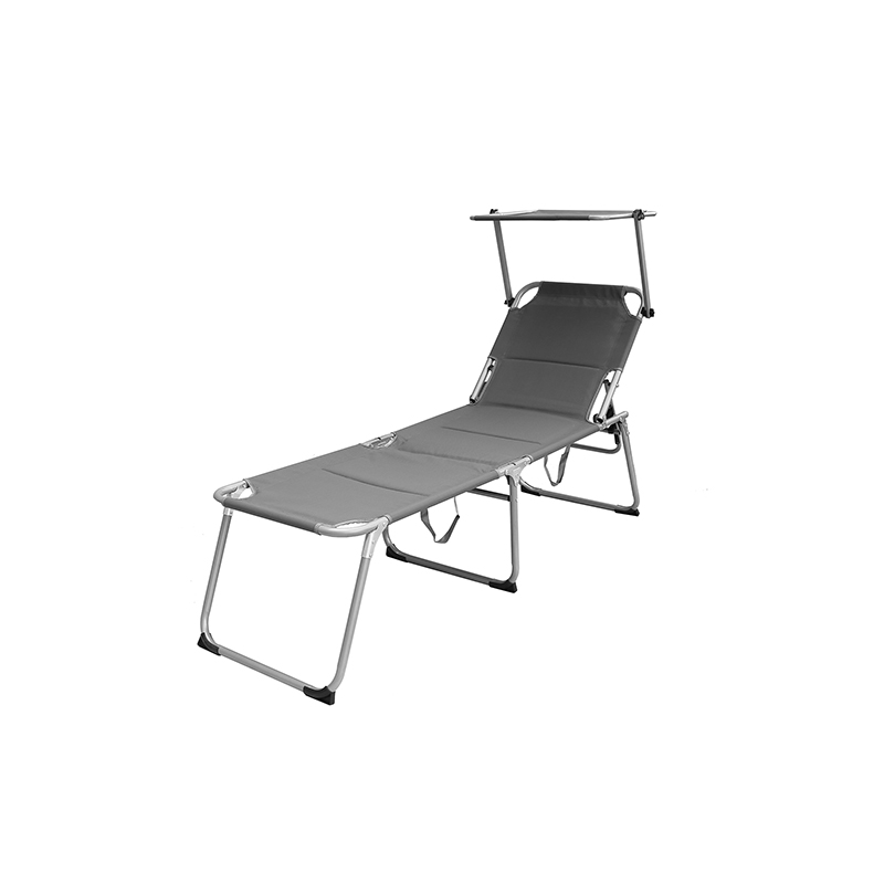 Padded Full Steel Camping Bed High Version W/O Headrest, With Sun Shade