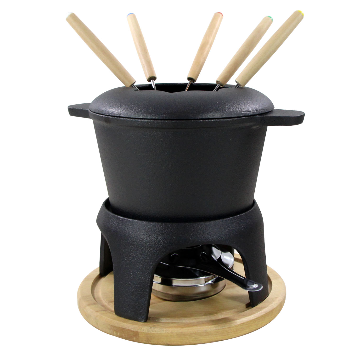 Enamel Cast Iron Fondue Set Pot with Fondue Forks Chocolate Cheese Cast Iron Fondue Set