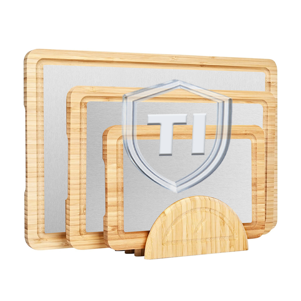 Hip-home OEM Kitchen Titanium Cutting Board Set Bamboo with Holder Chopping Board Set of 3 for Meat