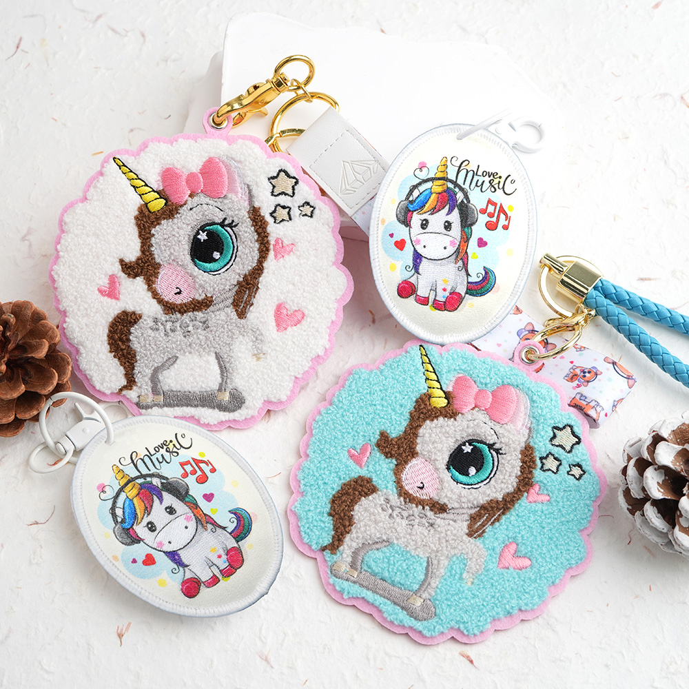 Low MOQ Custom Embroidered Keychains Chenille Bag Charms