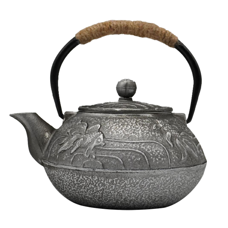 900ML Cast Iron Tea Pot Kettle,Trivet Strainer Gift 9 Patterns,Cast Iron Teapot 0.9L,Water Kettle