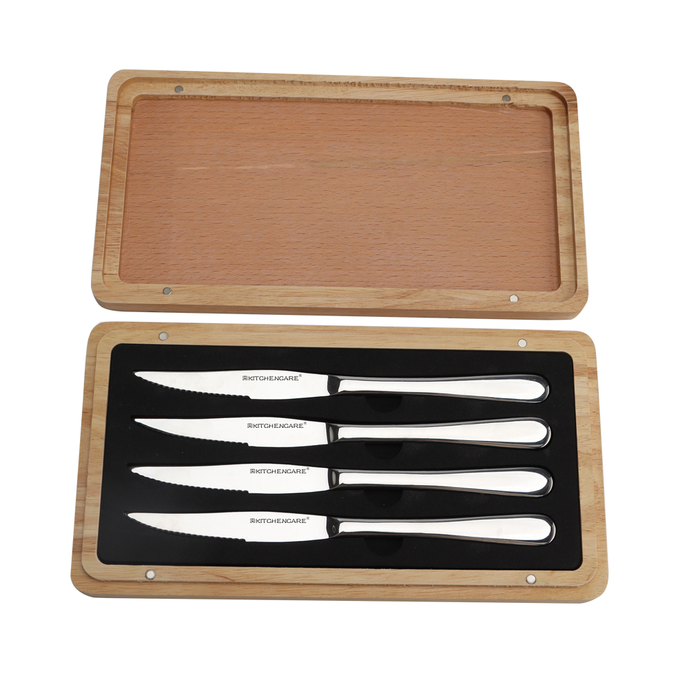 Hip-home Commercial Grade Steak Knife Set Hollow Handle Design with Wooden Box Ideal for BBQ