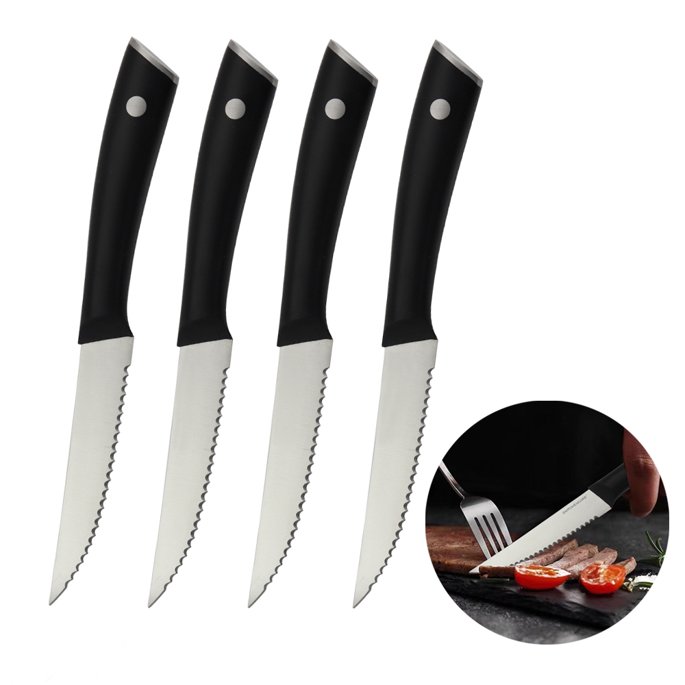 Hip-home Steak Knives Set of 4 Stainless Steel with ABS Handle Serrated Steak Knife for Kitchen