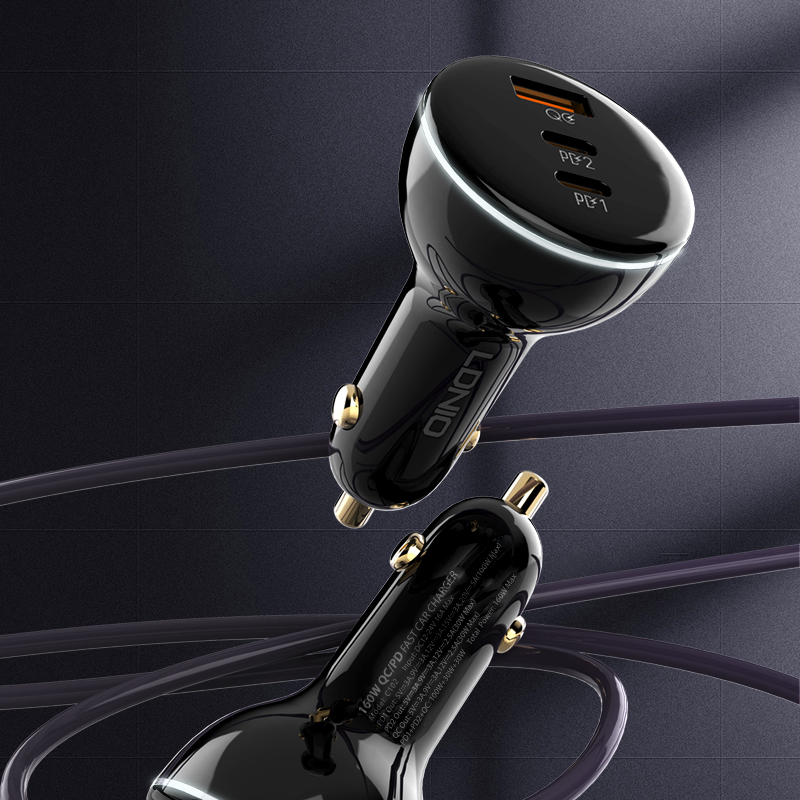 LDNIO Quick 160W QC3.0 QC4+ Fast Charging Dual Usb Type C Port Car Charger for Mobile Phone Laptop