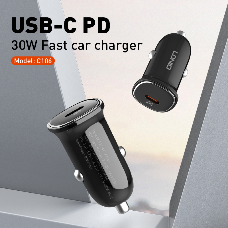 LDNIO C106 High Quality Quick Charging 30W High Power Single QC 30W Car Charger for Phone