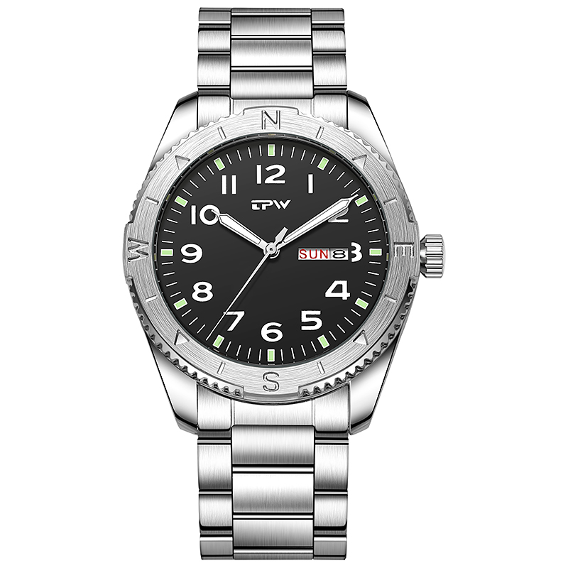 TPW K7104 Wholesale 40mm Design Waterproof Calendar Solid Stainless Steel Band Quartz Watch for Men