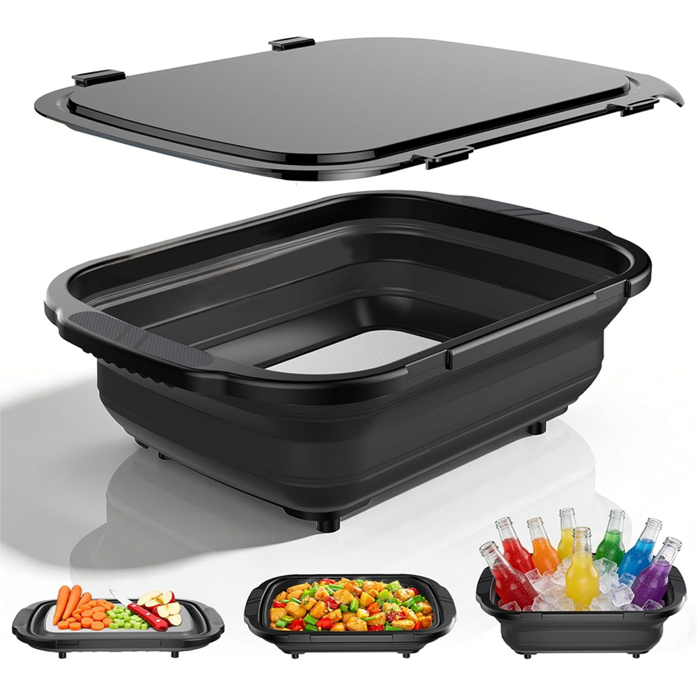 Hip-home Factory Price Large Collapsible Cutting Board（18L）Black BBQ Prep Tub for Meal Food