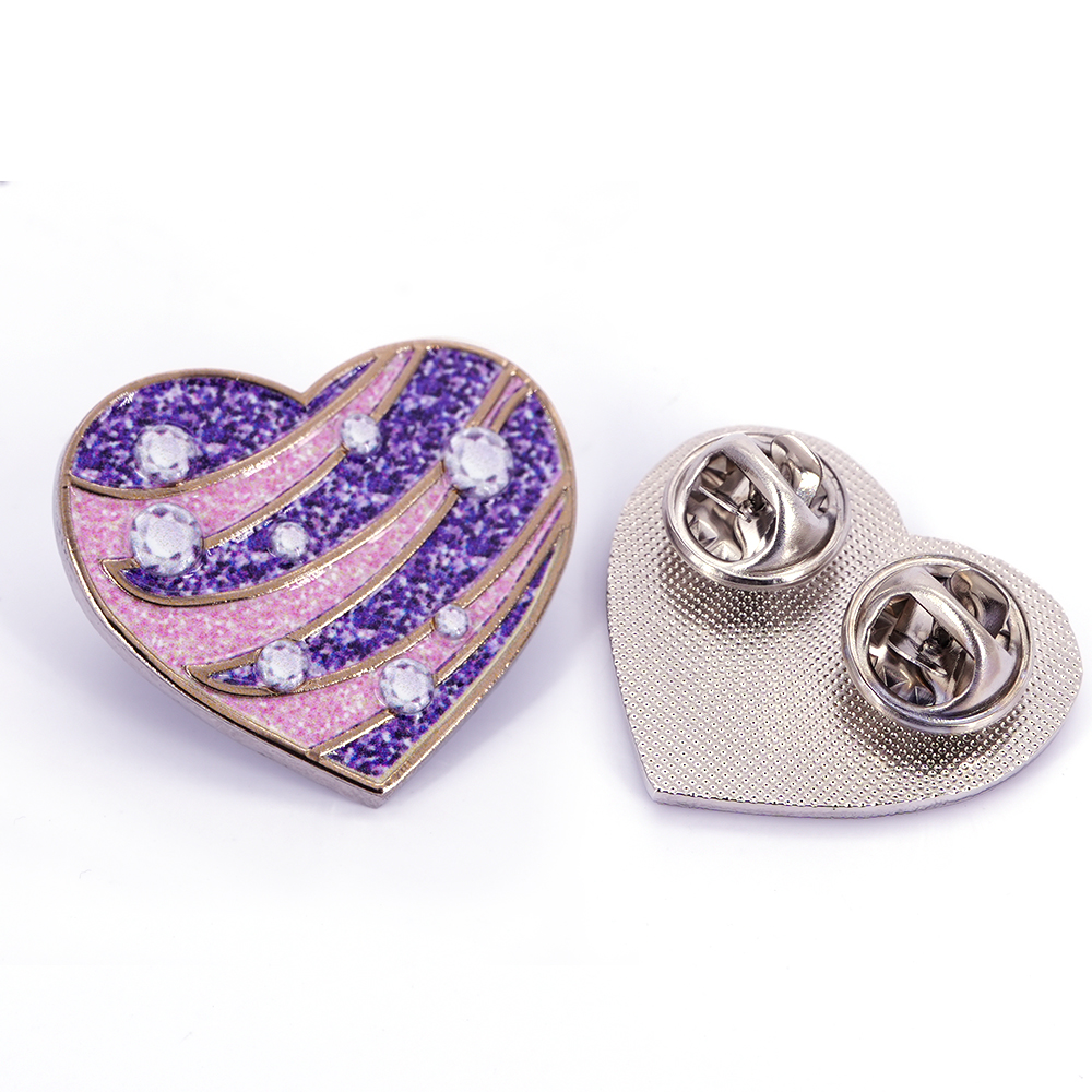 Custom UV-Printed Sparkly Heart-Shaped Badges