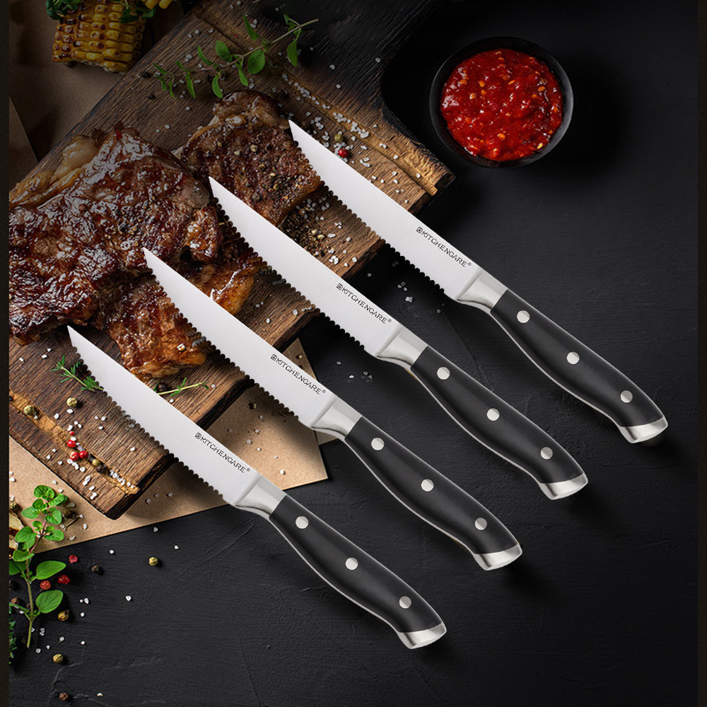Hip-home Custom Plastic Steak Knives Set of 4 Serrated Kitchen Knives for Restaurant