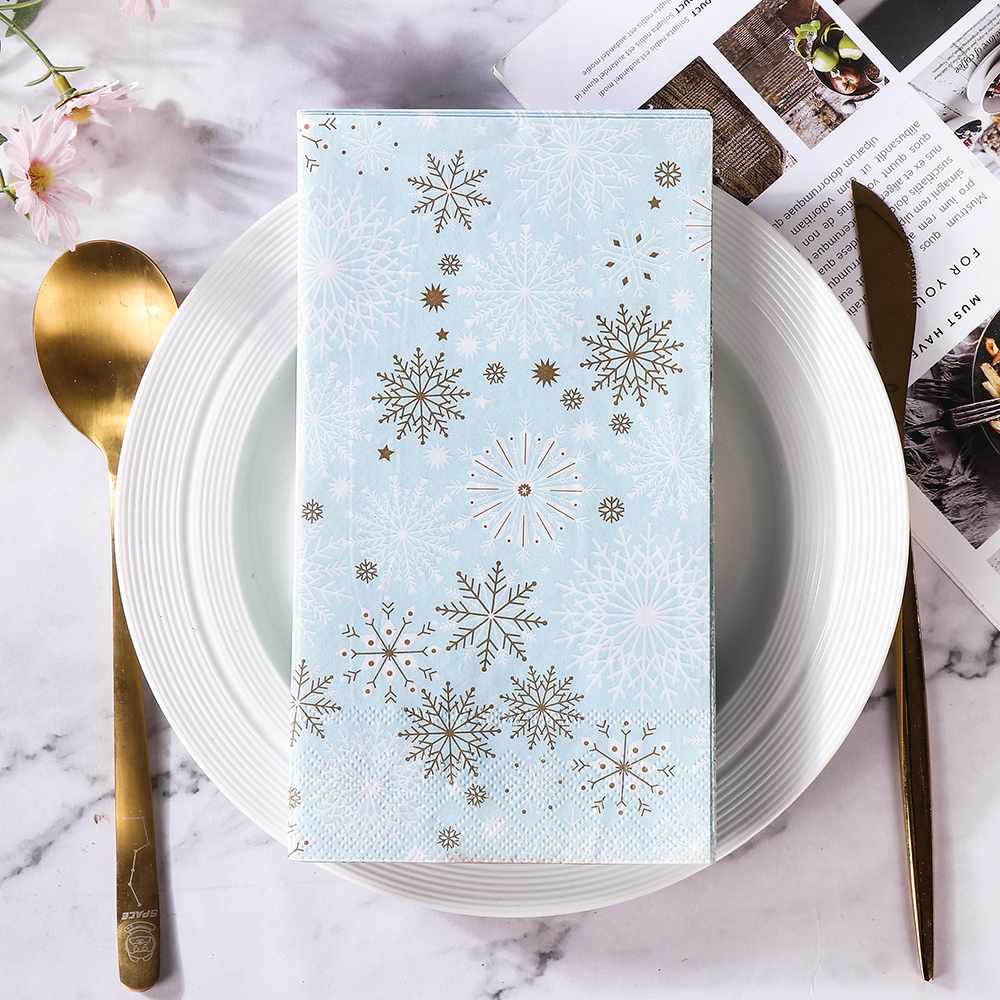 Custom Snowflake Printing Tissue Dinner Disposable Beverage Cocktail Napkins Wholesale Paper Napkins