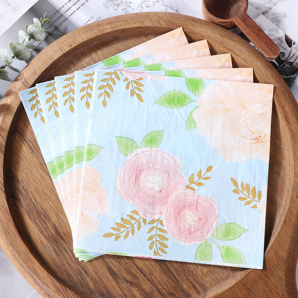 Dinner Serviettes Hotel Restaurant OEM/ODM Cocktail Napkins Floral Printed 2 Ply Paper Napkins