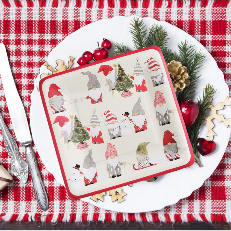 Christmas Santa Disposable Waterproof Paper Plates Square Shaped 7 Inches Customized Dinner Plates