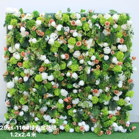 Green and white gold flower wall