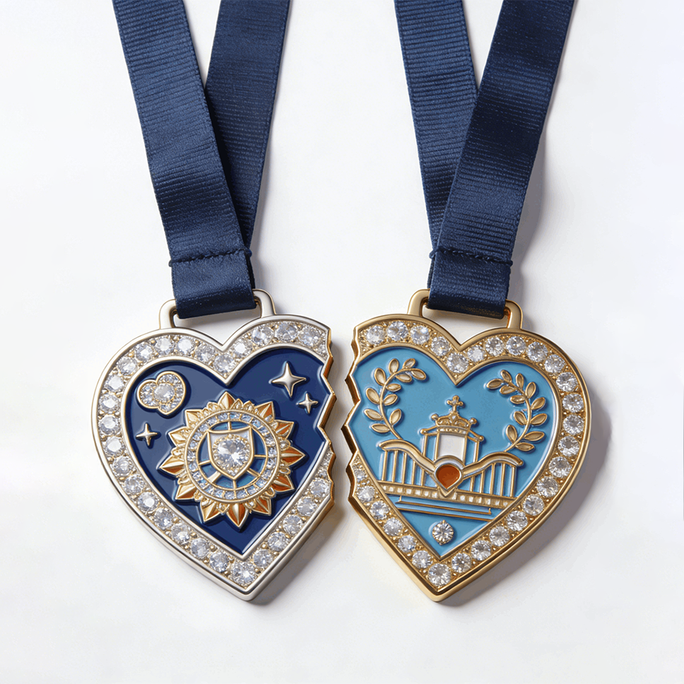 Low MOQ Custom Rhinestone Heart Puzzle Medals