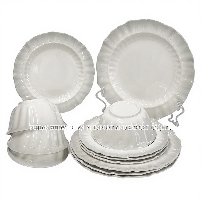 Fresh & Elegant Lace-Edged Melamine Dinnerware Set - Minimalist Light Color Tableware Collection