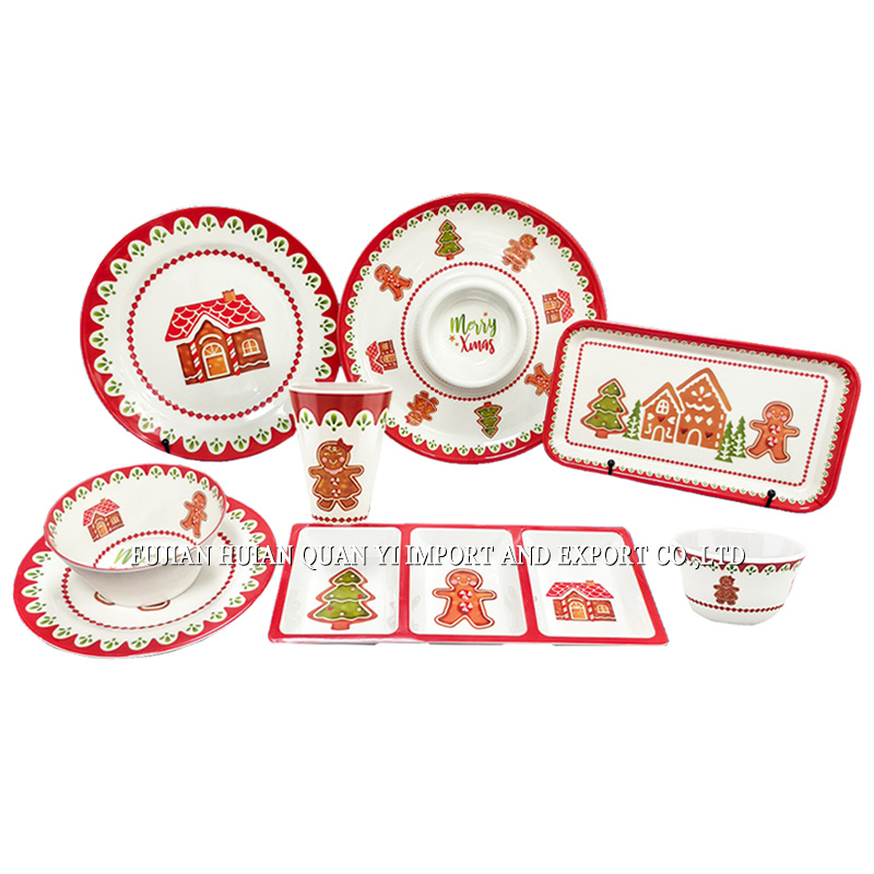 Christmas Party Gingerbread Man Melamine Dinnerware Set - Festive Tableware for Holiday Celebration