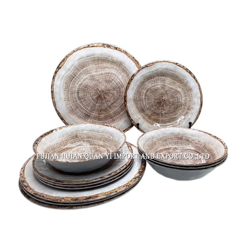 Classic Wood Grain Melamine Dinnerware Set - Timeless Natural Texture Table Collection