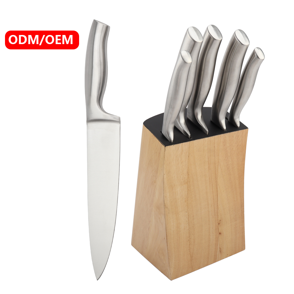 Hip-home Stainless Steel 6 Piece Chef Knives Set Rubber Wood Block Cuchillos Custom Kitchen Knife