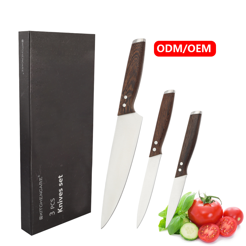 Hip-home 3 Pcs Kitchen Knife Set Stainless Steel Chef Knife with Wooden Handle Gift Box Support OEM