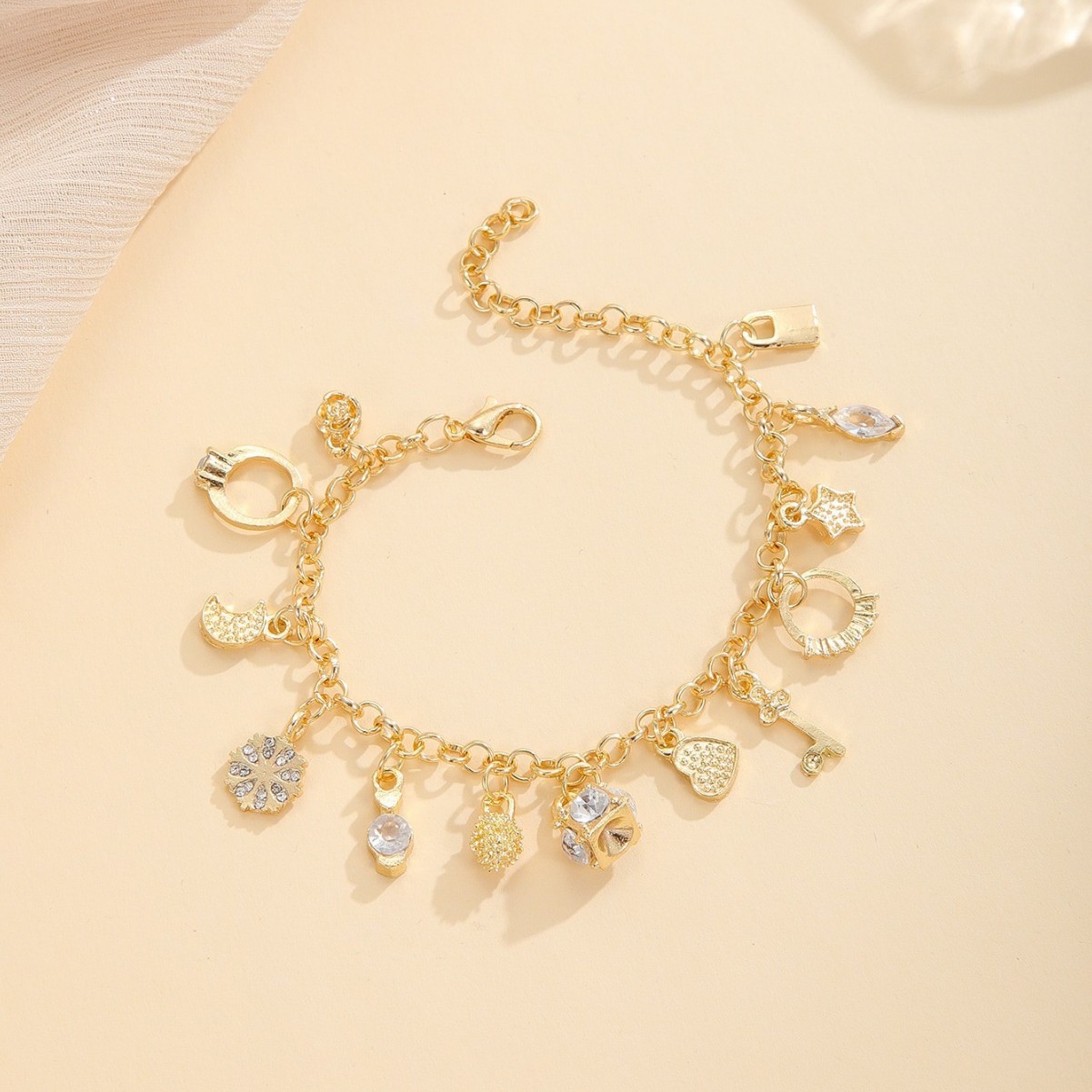 Generic 925 Silver Thirteen Charms Bracelet for Women Multi-element Minimalist Fashion Jewelry