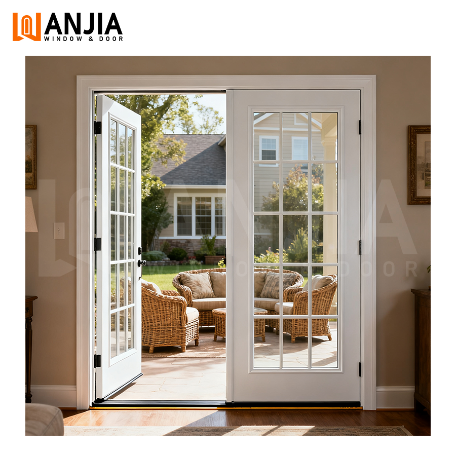 Wanjia Upvc Glass Front Door Villas House Exterior Casement Doors Outdoor Soundproof French Door