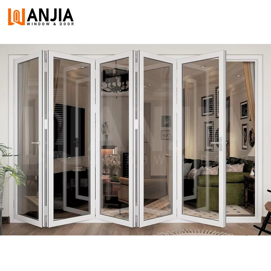 Modern Design Energy Efficient Double Glazed PVC Folding Door Apartment Balcony Bi-Fold Glass Door