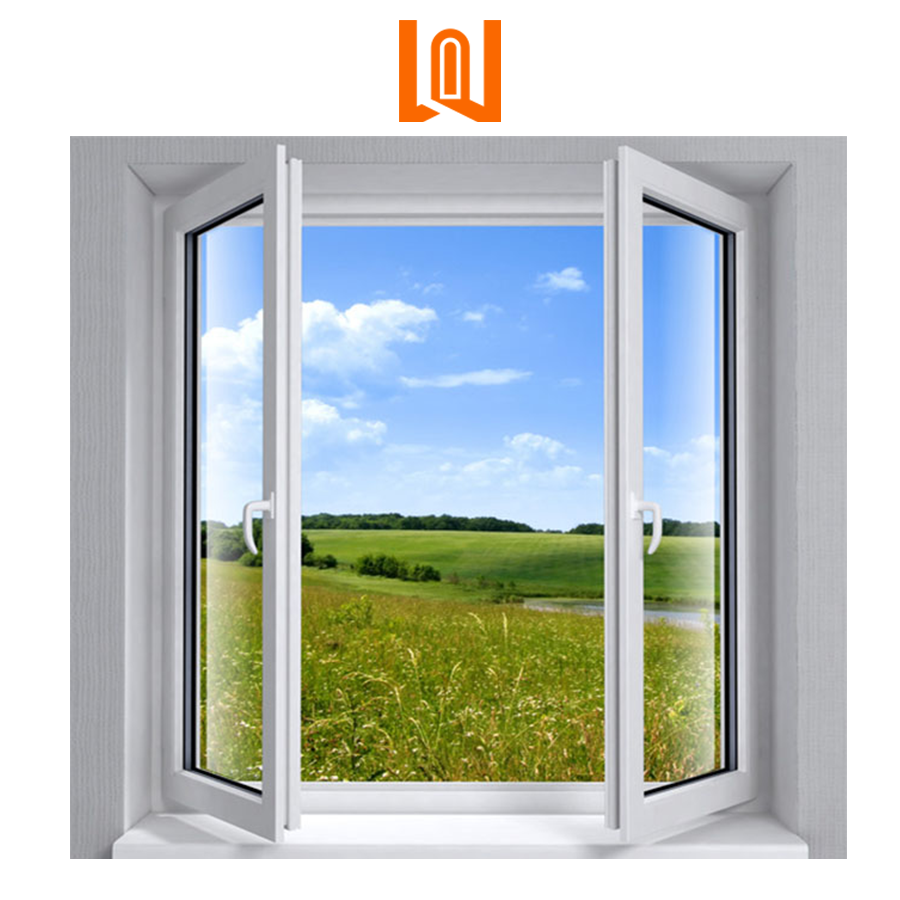 WANJIA Swing Open Style French Window Double Tempered Glazed Soundproof UPVC Casement Window