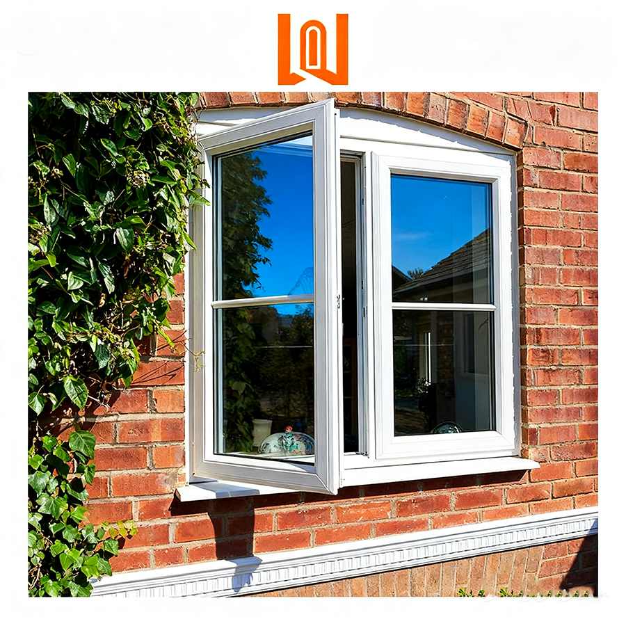 WANJIA Modern Vinyl Grid Design Upvc windows Pvc Bay windows Tempered Glass Vinyl French Windows
