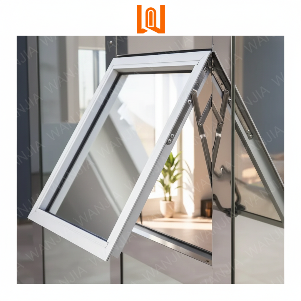 WANJIA Modern PVC Awning Window Swing Open Vertical Pattern Vinyl Glass Louver Replacement Windows