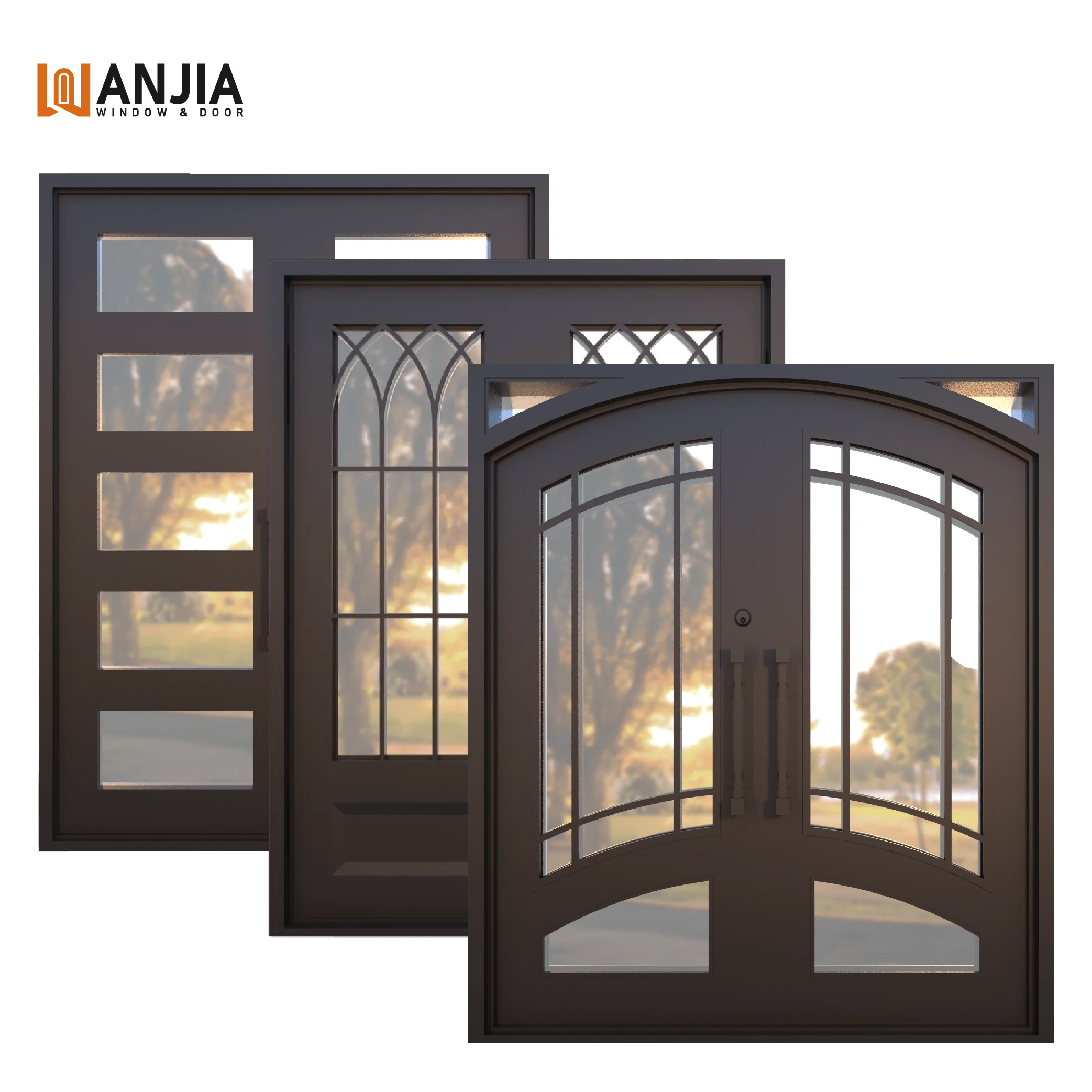WANJIA Single Double Door Iron Gate Design Villa Garden Exterior Wrought Iron Front Security Door