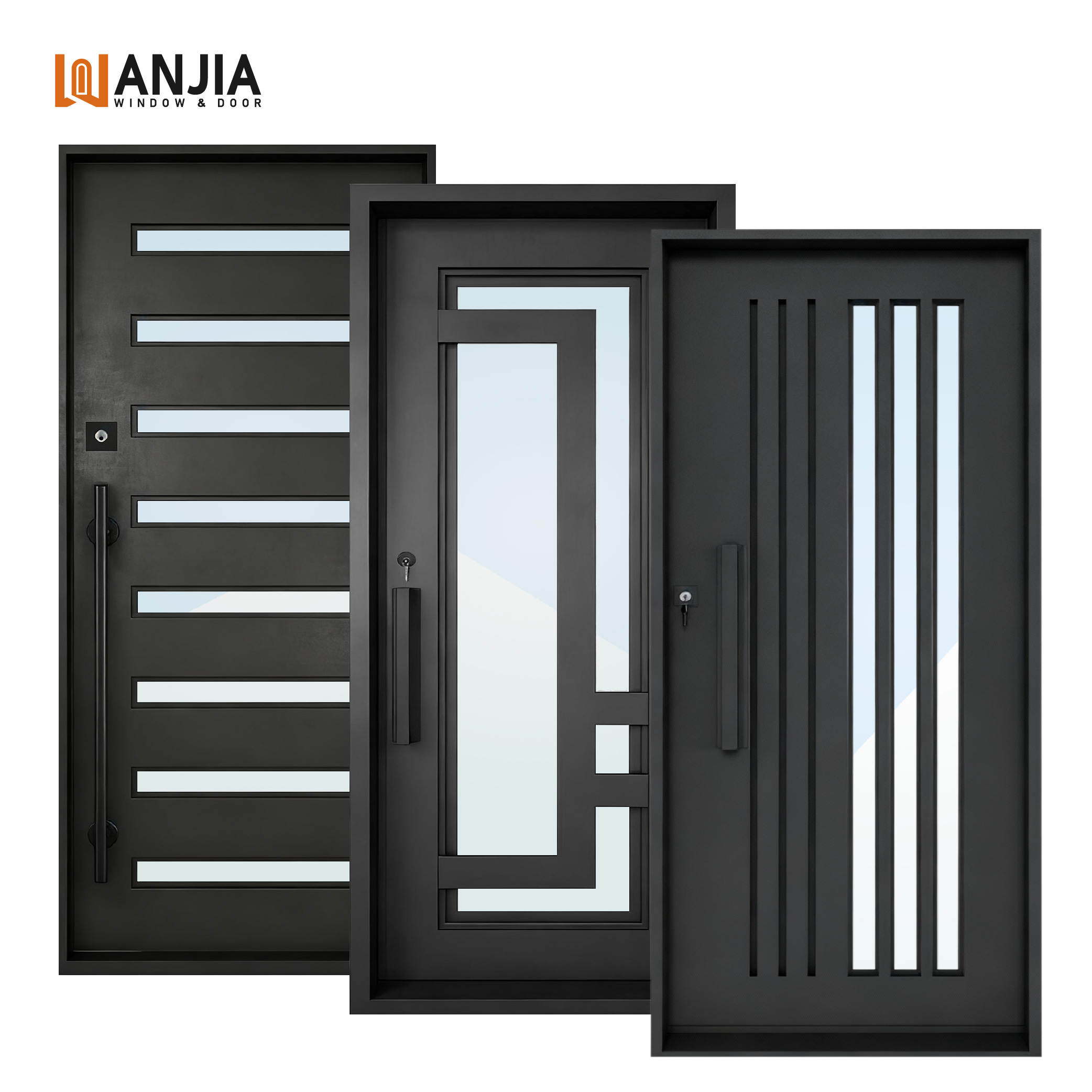 Factory OEM Modern Residential Security Exterior Wrought Front Iron Doors French Door