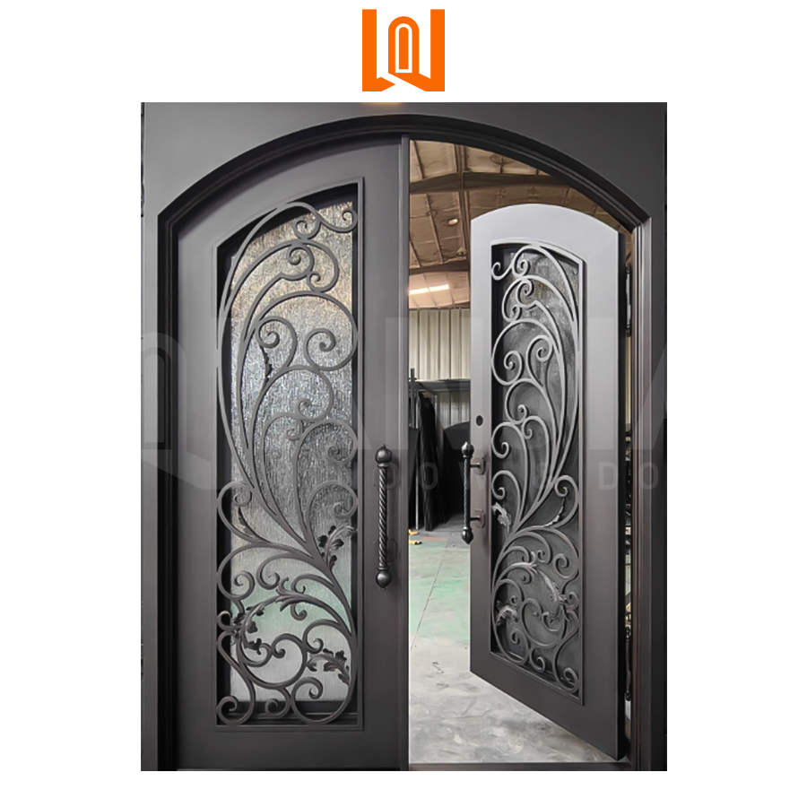WANJIA Wholesale Modern Luxury Iron Security Front Doors House Wrought Iron Entry Doors