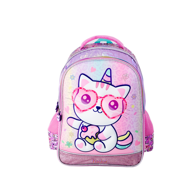Haslor student schoolbag with glasses cat design customizable