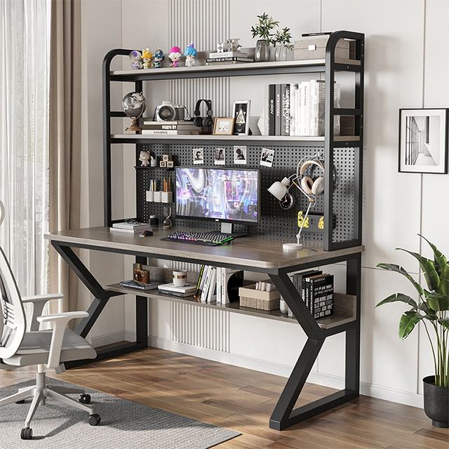 A game desk with a bookshelf and a study computer desk