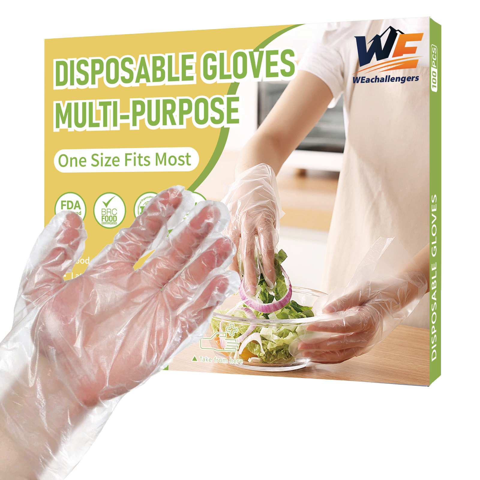 100pcs disposable PE gloves thickened food-grade transparent box for catering and household use