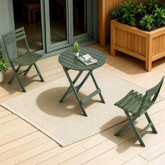 Plastic folding circular garden table and chair set