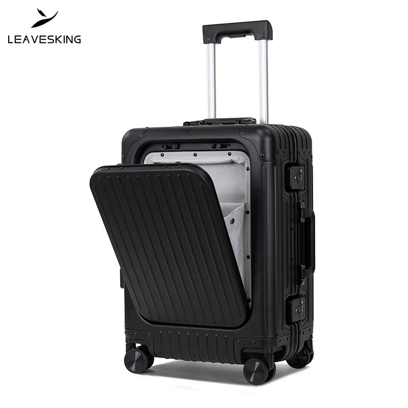 LV-1506 LeavesKing Aluminum-Magnesium Front-Opening Laptop Carry-On Luggage with Telescopic Handle