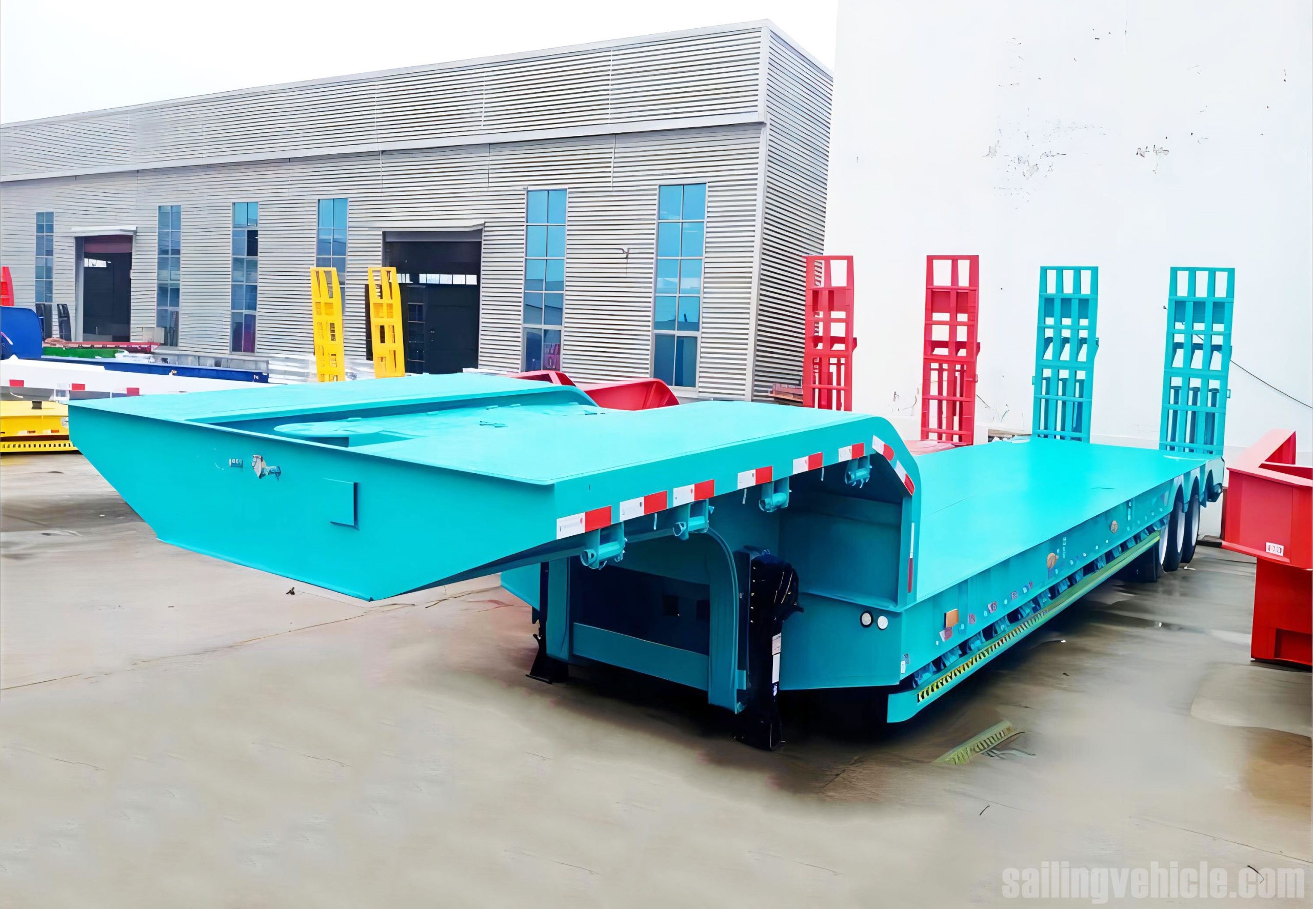 3 axles Low Bed Flatbed Semi Truck Trailer