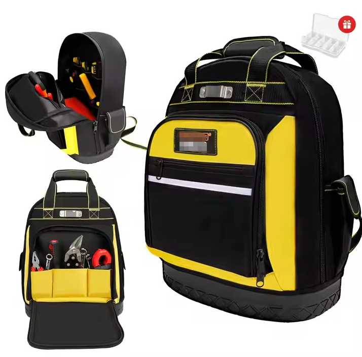 Haslor Tool Backpack With Reflective Strip Tool Holder Large Capacity Storage Oxford Water Repellent